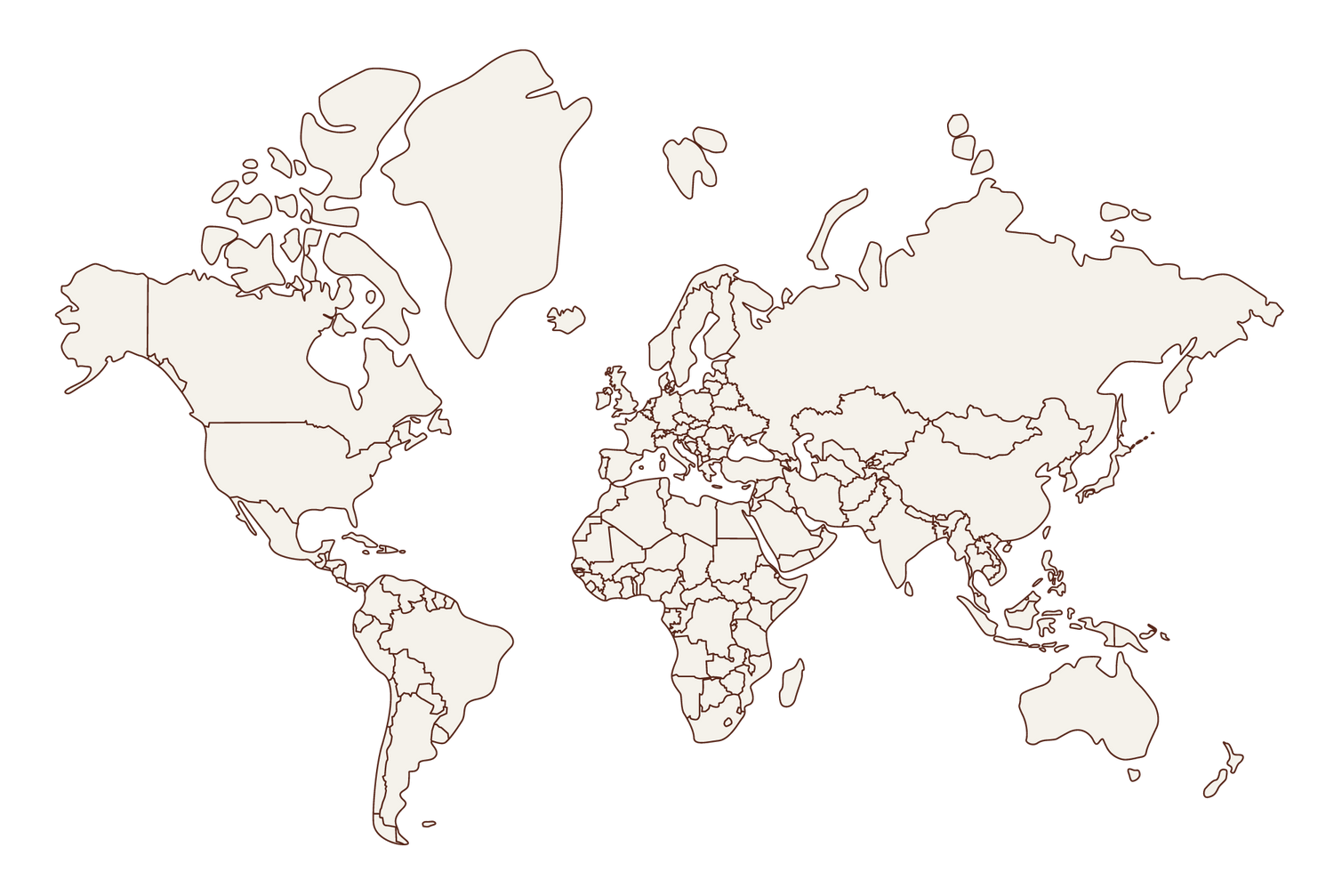 The map of the tastiest coffee origins: single-origin coffee from Colombia, Ethiopia, Papua New Guinea, Uganda, and Peru.