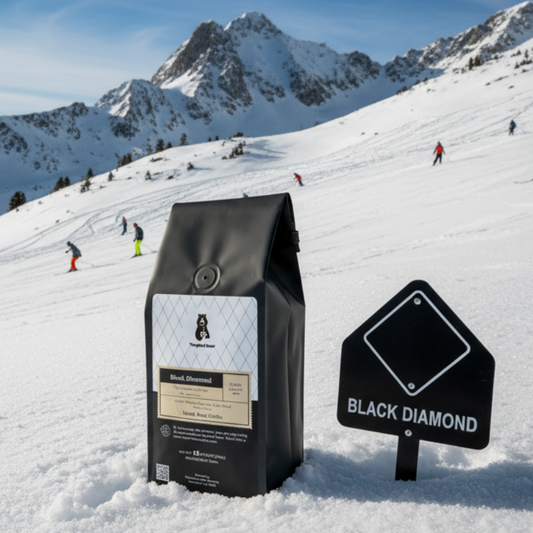 Black Diamond Specialty Coffee bag in the snow in a ski resort