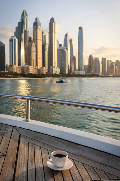 Dubai Chocolate Specialty Coffee Ground Skyscrapers View